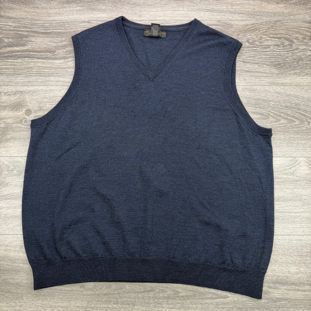 Bloomingdales Cashmere Sweater Vest Mens Extra Large Navy Blue Pullover Golf VTG